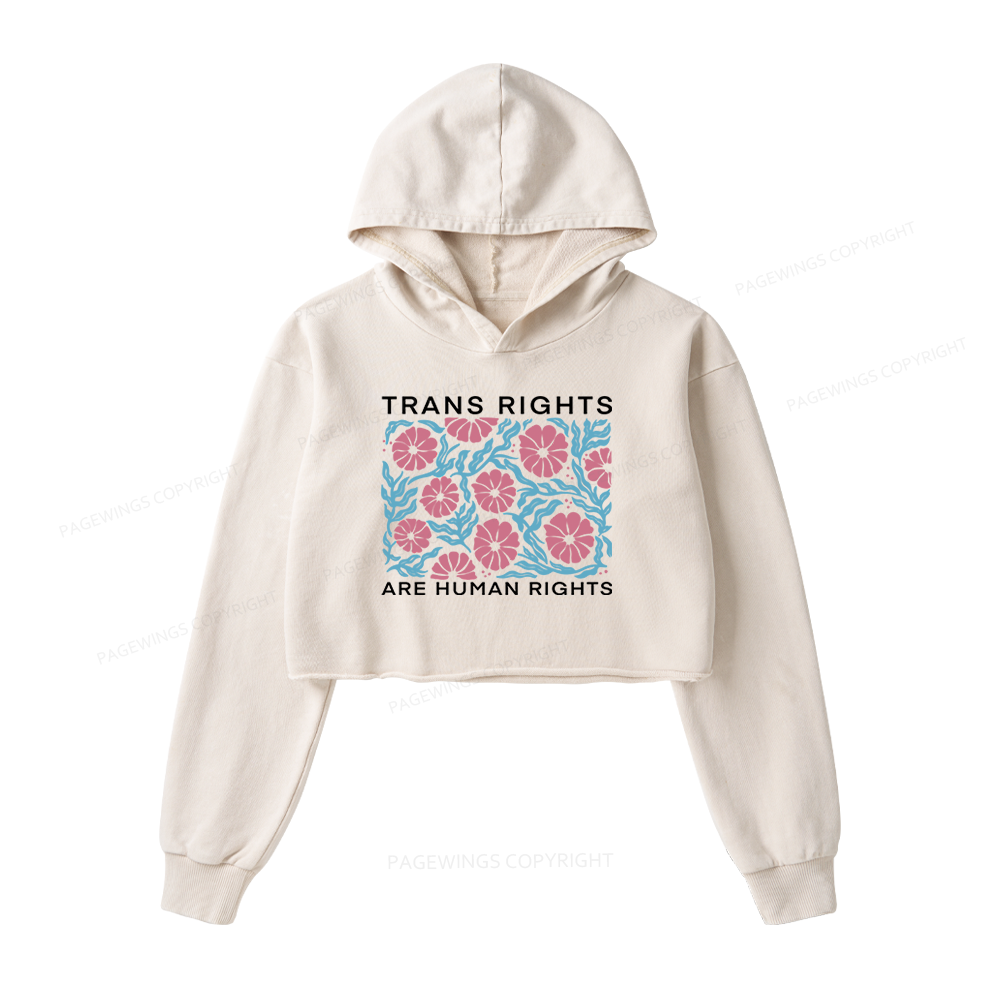 Pagewings Trans Rights Are Human Rights Washed Crop Hoodie