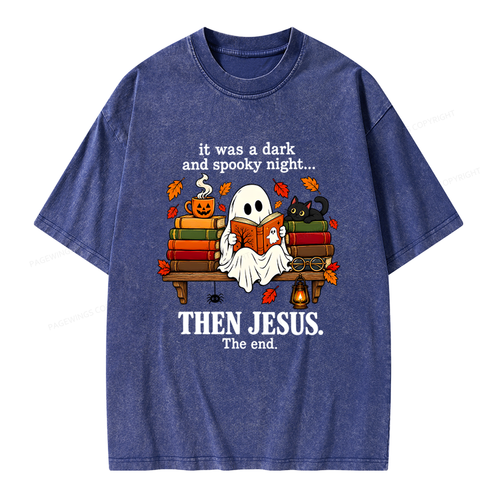 Pagewings It Was A Dark And Spooky Night Unisex Washed T-shirt