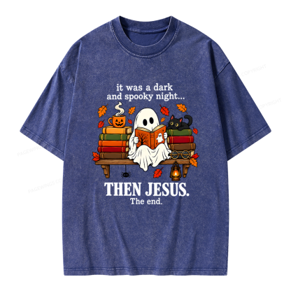 Pagewings It Was A Dark And Spooky Night Unisex Washed T-shirt