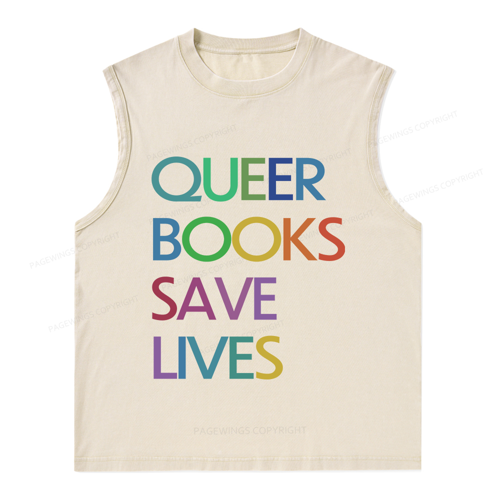 Pagewings  Queer Books Save Lives Unisex Washed Tank Top