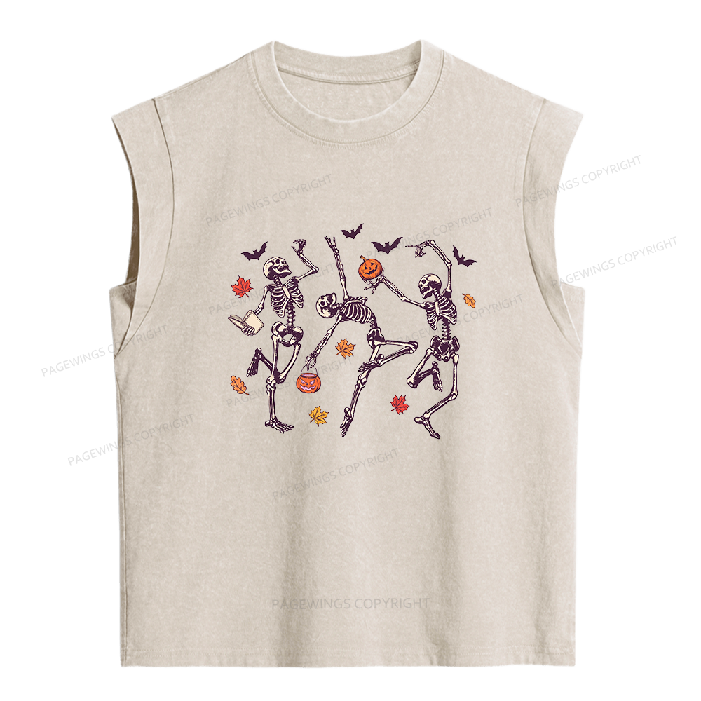 16813Pagewings Dancing Skeleton Women's Washed Tank Top
