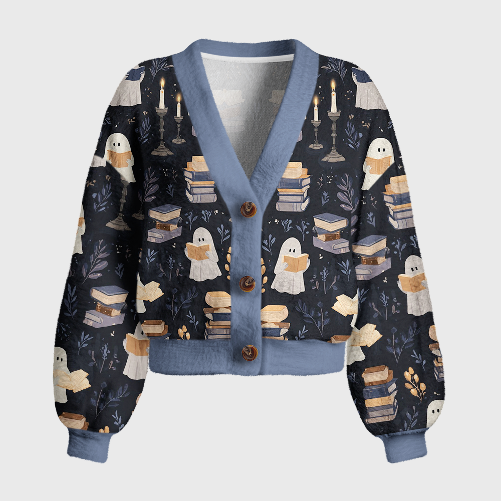 Pagewings Reading Ghost Women's Cardigan Sweater