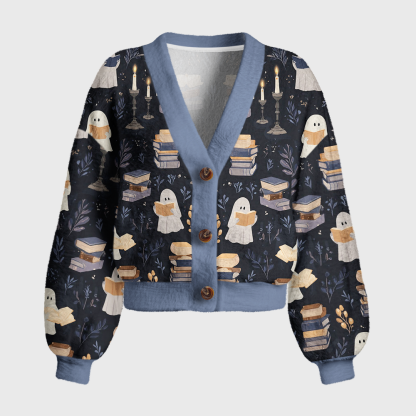 Pagewings Reading Ghost Women's Cardigan Sweater