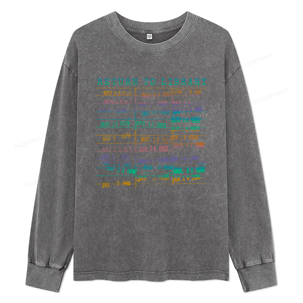 Pagewings Vintage Library Rainbow Unisex Washed Long Sleeve T-shirt