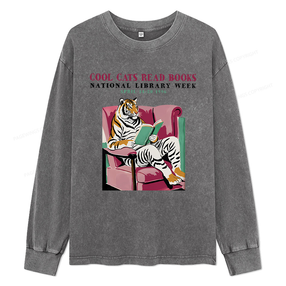 Pagewings Library Week Poster 1996 Unisex Washed Long Sleeve T-shirt