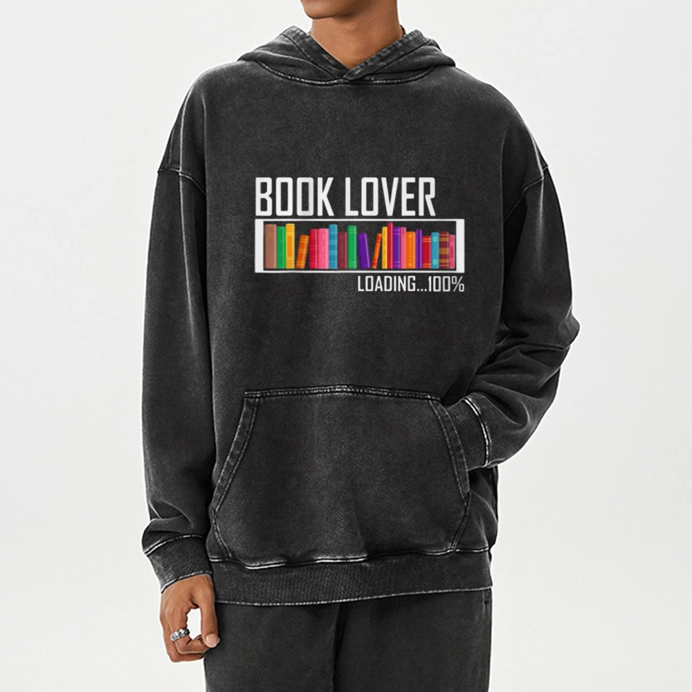 Pagewings Loading Book Lover 100% Unisex Washed Hoodie