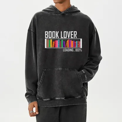 Pagewings Loading Book Lover 100% Unisex Washed Hoodie