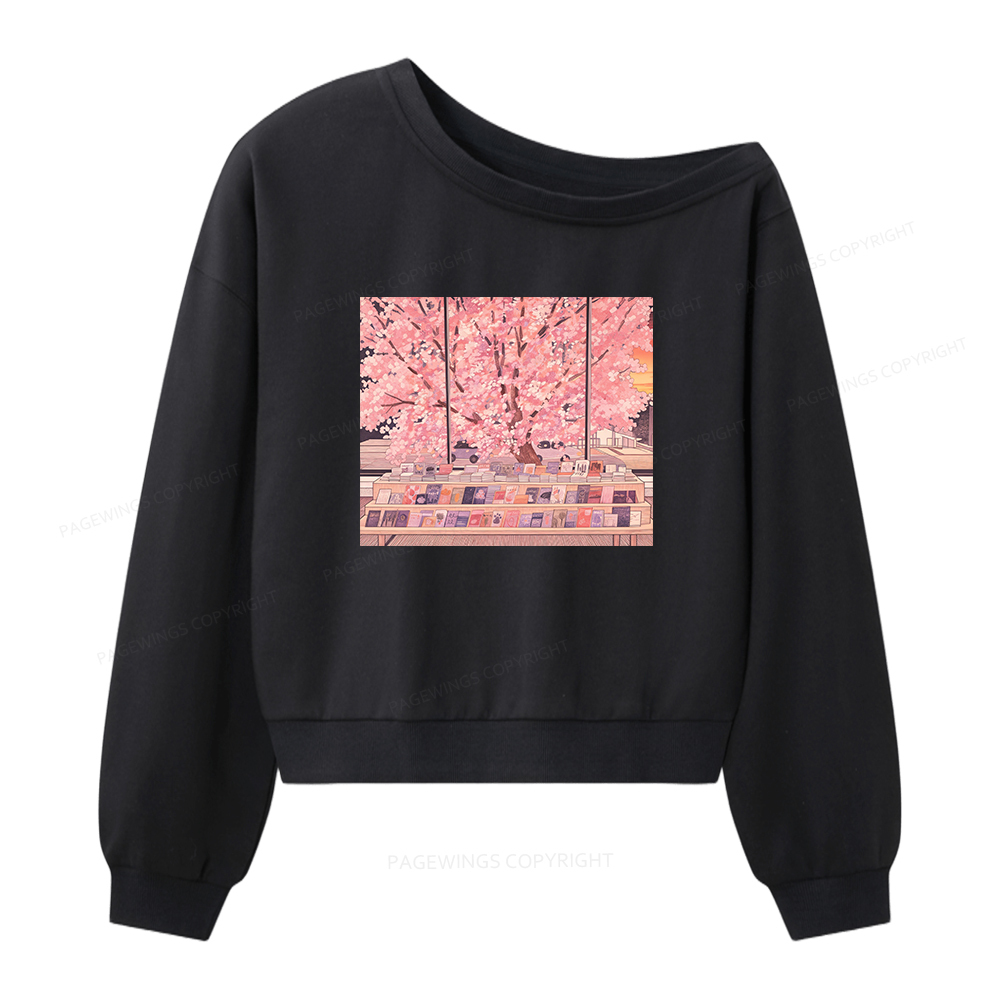 Pagewings Cozy Reading Women Off Shoulder Sweatshirt