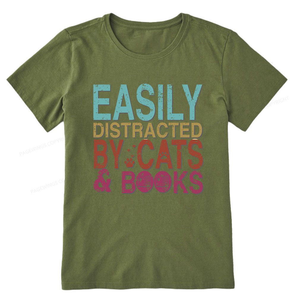 Pagewings Easily Distracted By Cats And Books Unisex Classic T-shirt
