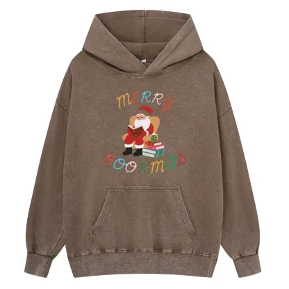 Pagewings Merry Bookmas Christmas Unisex Washed Hoodie