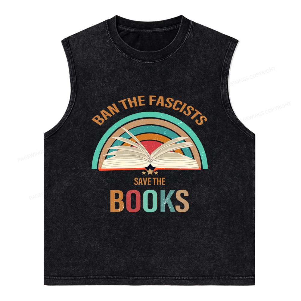 Pagewings Ban The Fascists Save The Books Unisex Washed Tank Top