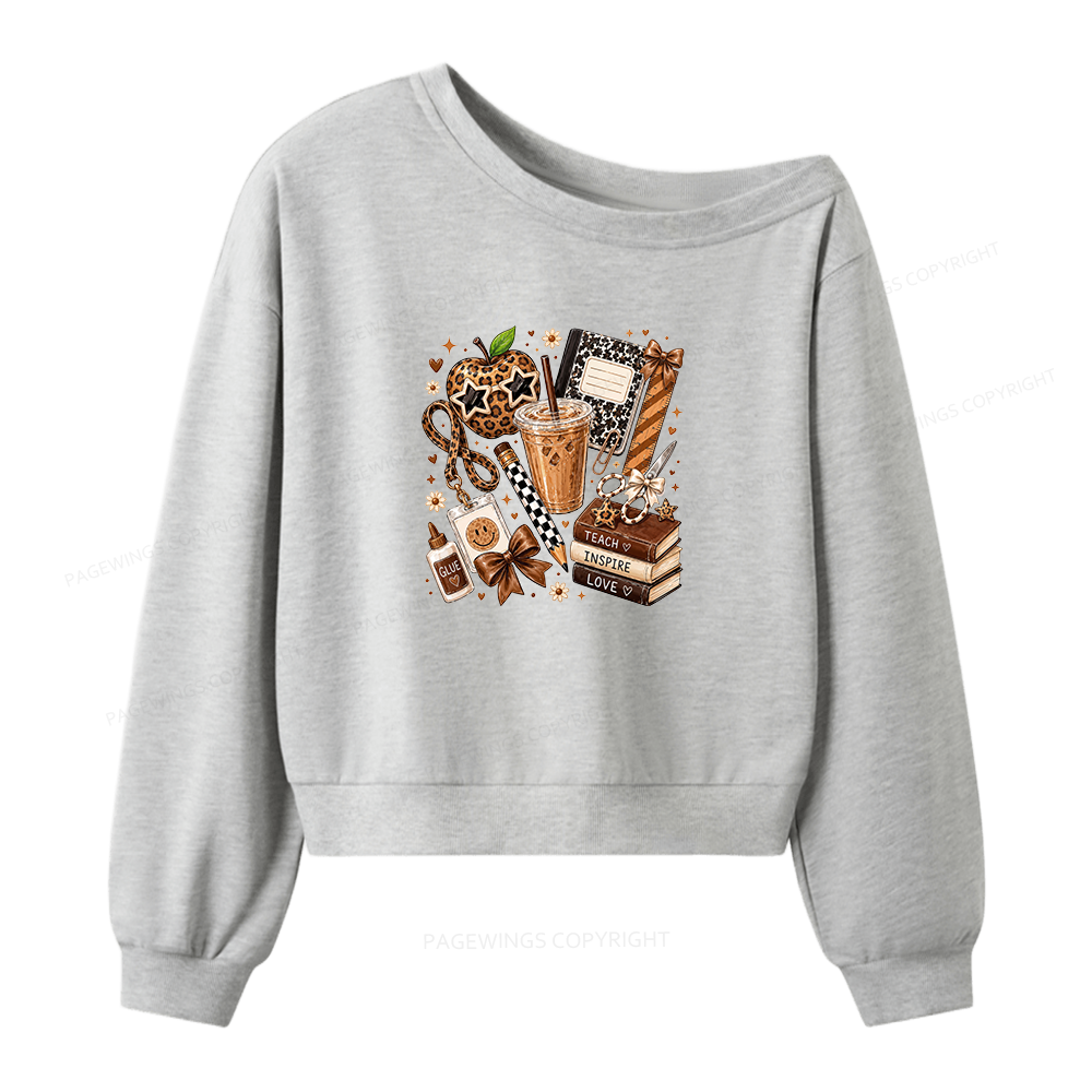Pagewing Leopard Teacher Book Women Off Shoulder Sweatshirt