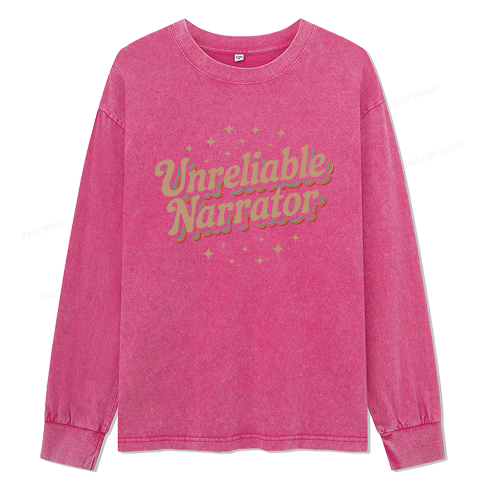 Pagewings Unreliable Narrator Unisex Washed Long Sleeve T-shirt