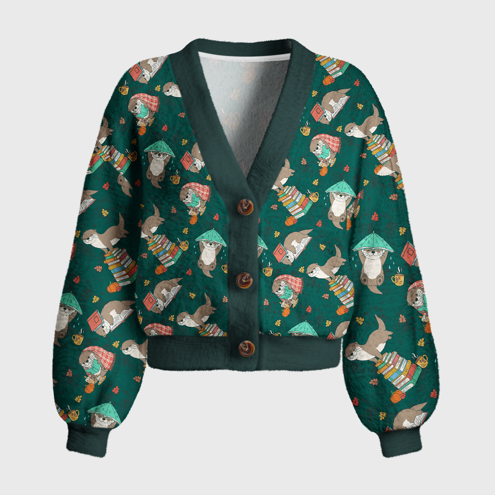 Pagewings Reading Otter Women's Cardigan Sweater