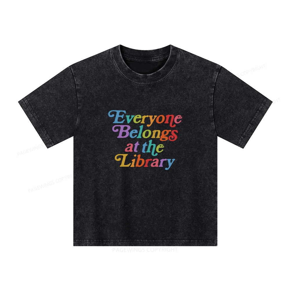 Pagewings Everyone belongs at the library Unisex Kids Washed T-shirt