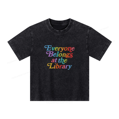 Pagewings Everyone belongs at the library Unisex Kids Washed T-shirt