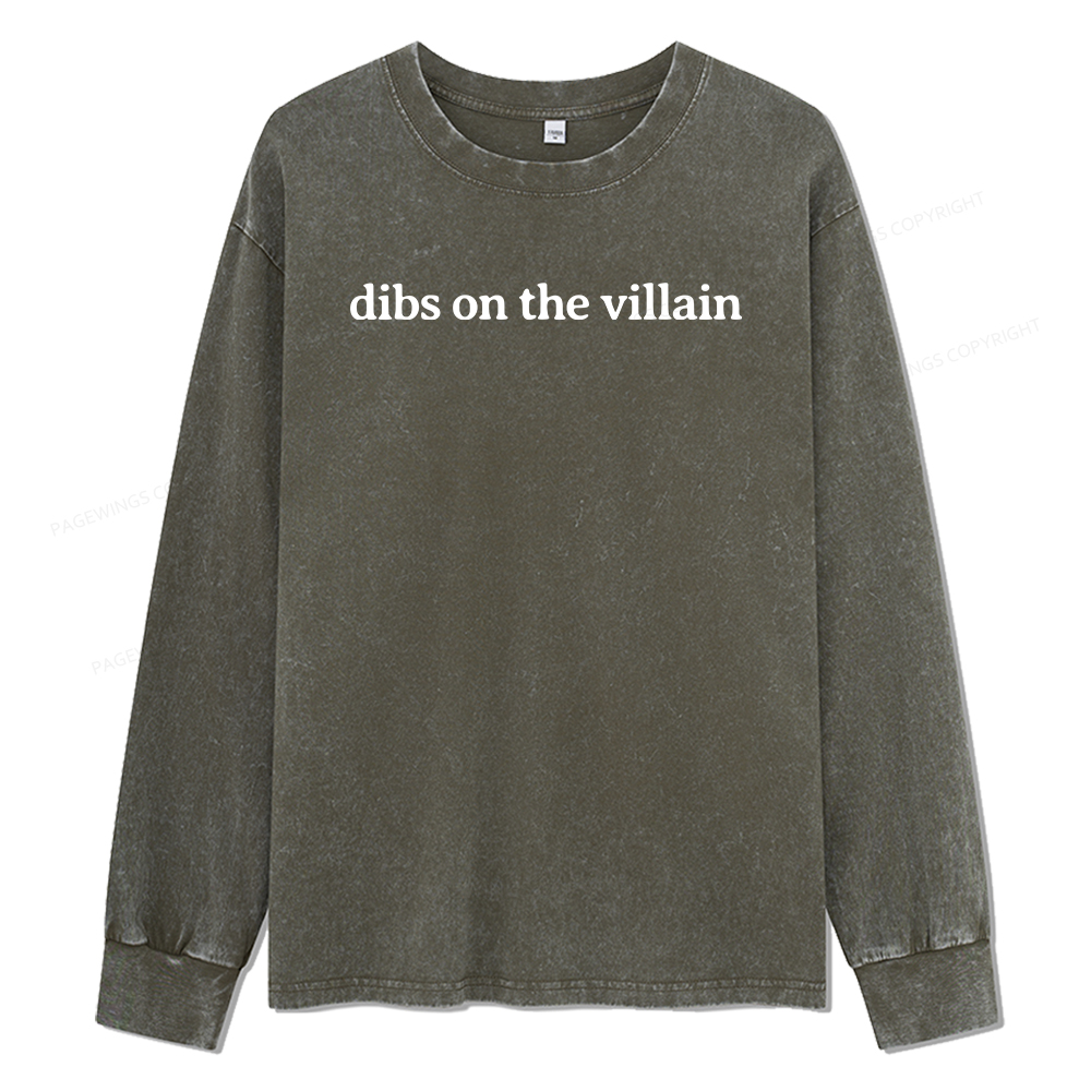 Pagewings Dibs On The Villain Unisex Washed Long Sleeve T-shirt