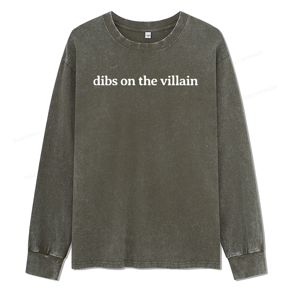 Pagewings Dibs On The Villain Unisex Washed Long Sleeve T-shirt