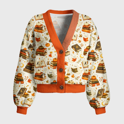 Pagewings Halloween Bookish Women's Cardigan Sweater