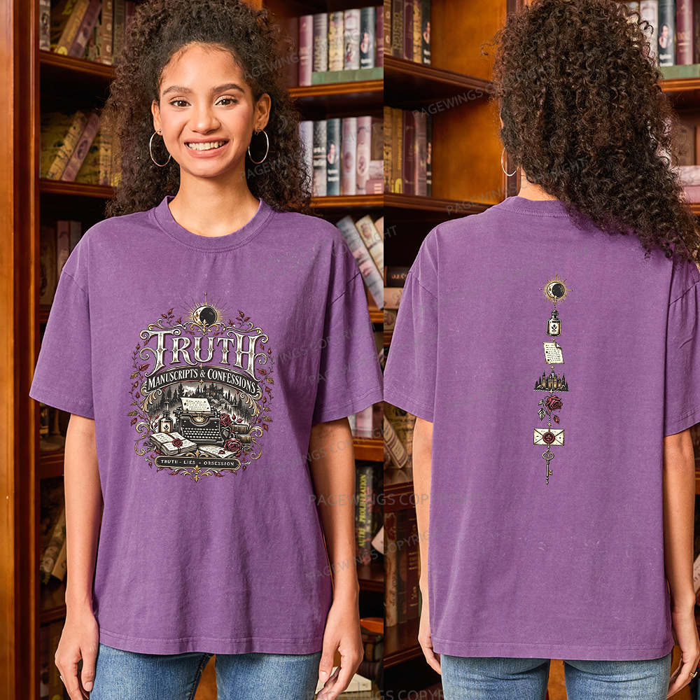 Pagewings Dark Academia Bookish Unisex Washed T-shirt