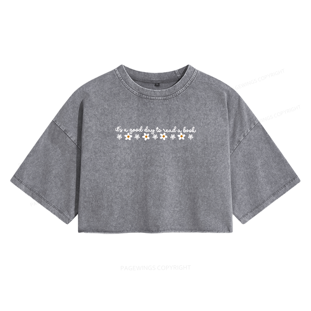 Pagewings Its A Good Day To Read A Book Women's Washed Cropped T-shirt
