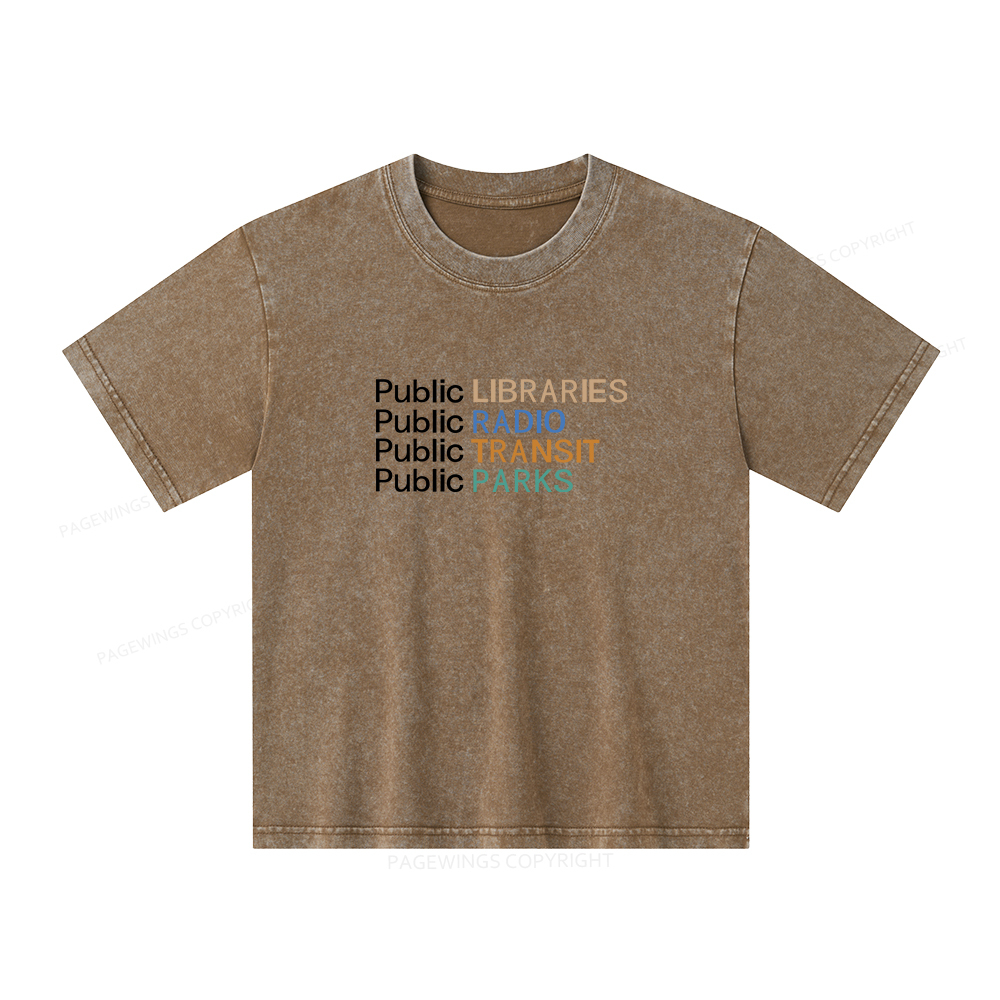 Pagewings Public Libraries Radio Transit Parks Unisex Kids Washed T-shirt