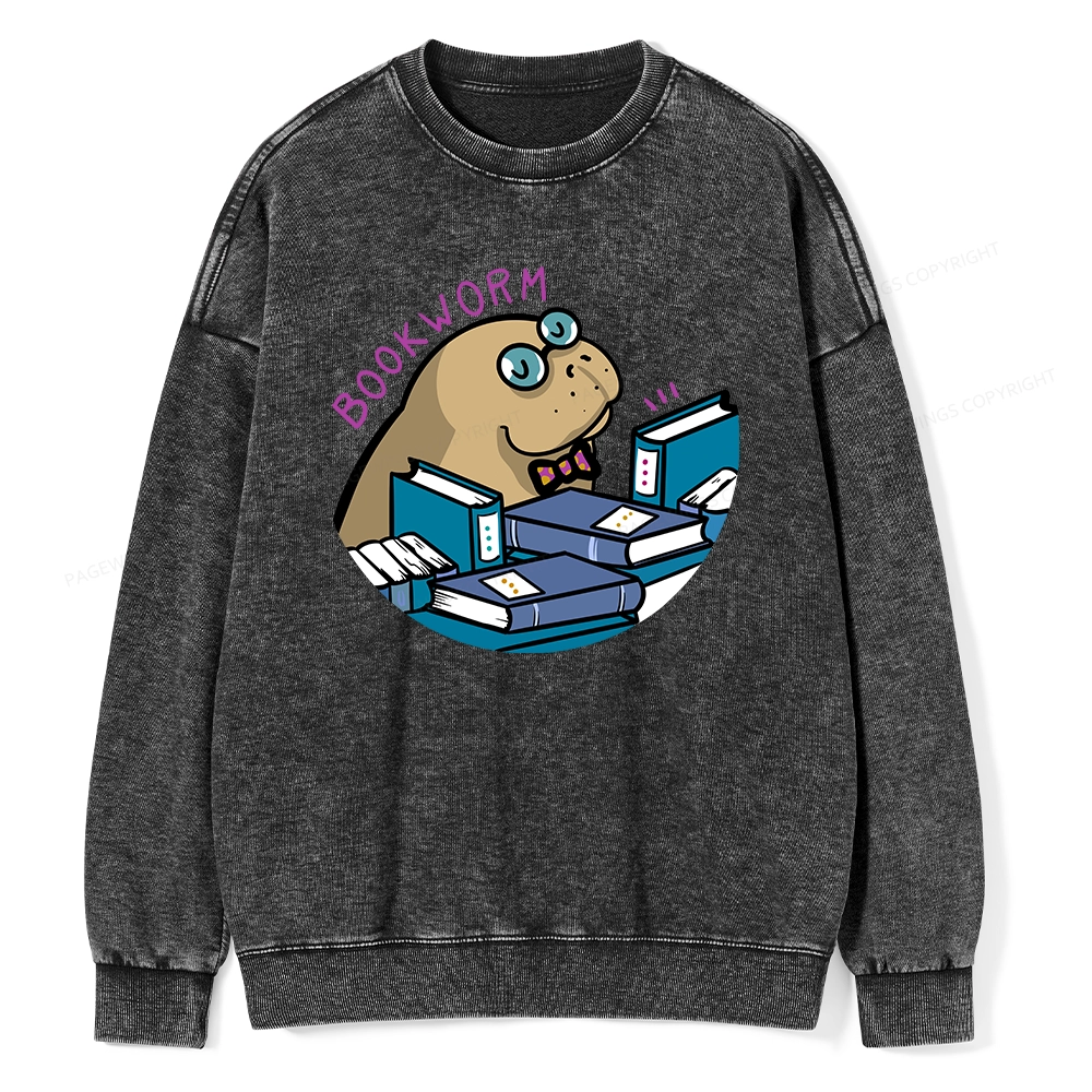 Pagewing Books Worm And Reading in Library Forever Unisex Washed Sweatshirt