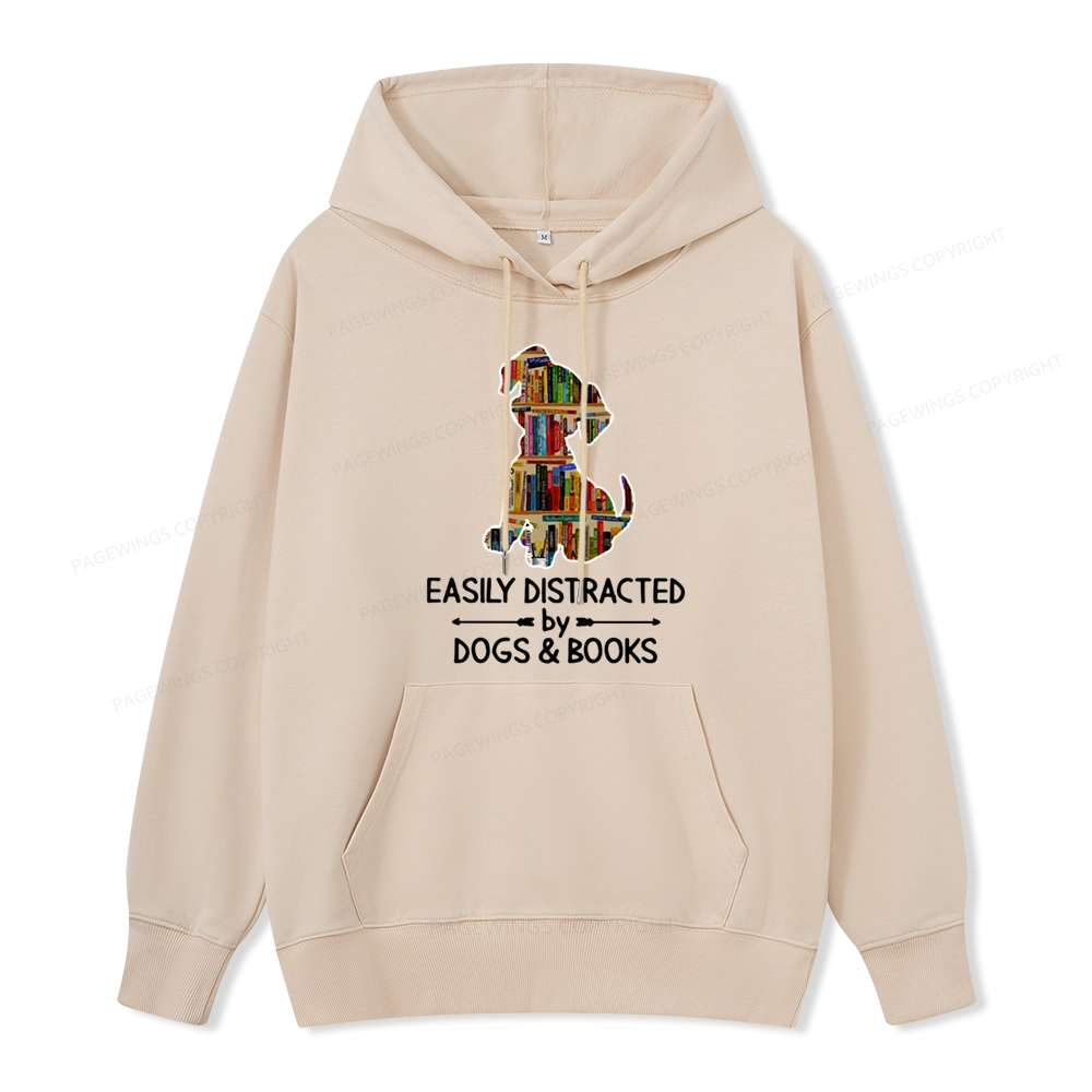 Pagewings Easily Distracted By Dogs And Books Unisex Classic Hoodie