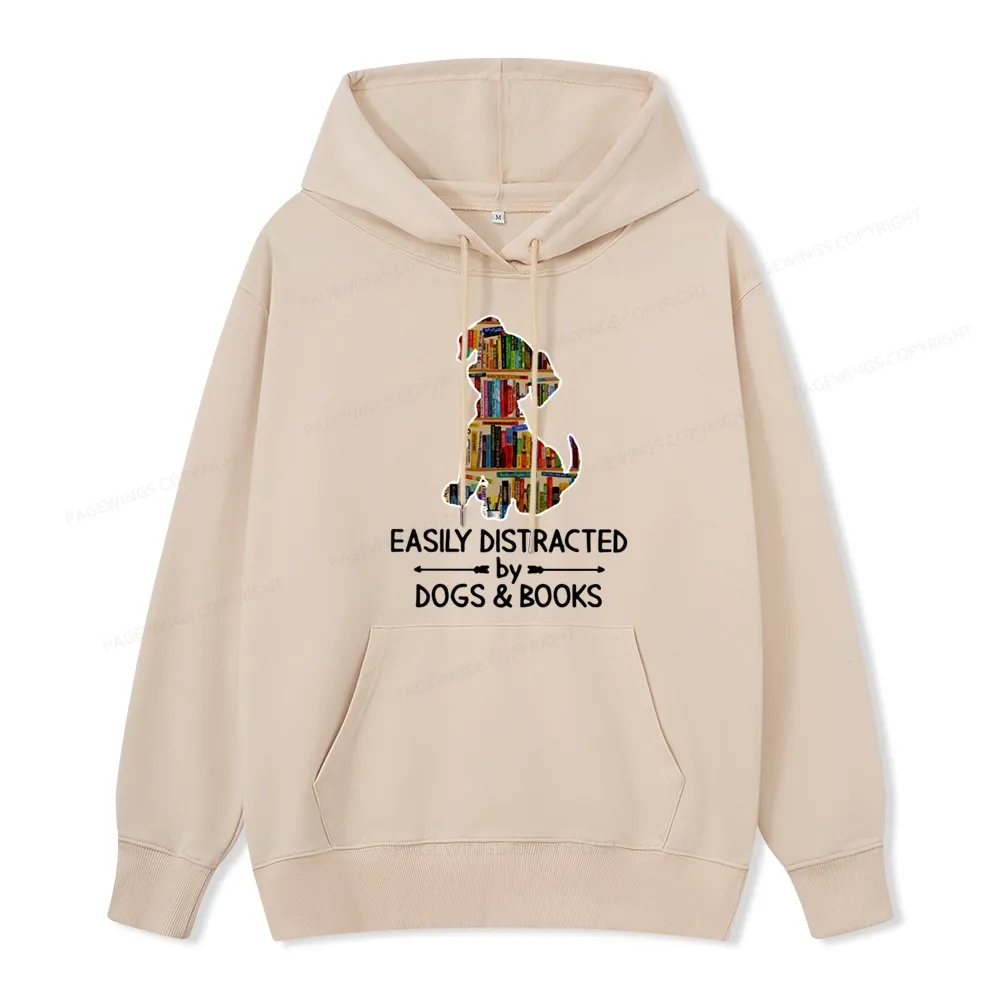 Pagewings Easily Distracted By Dogs And Books Unisex Classic Hoodie