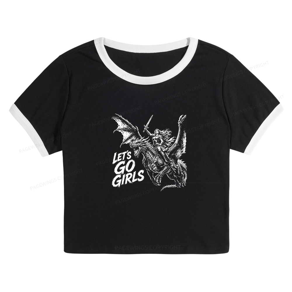 Pagewings Woman Dragon Rider Baby Tee Cropped Ringer T-Shirt