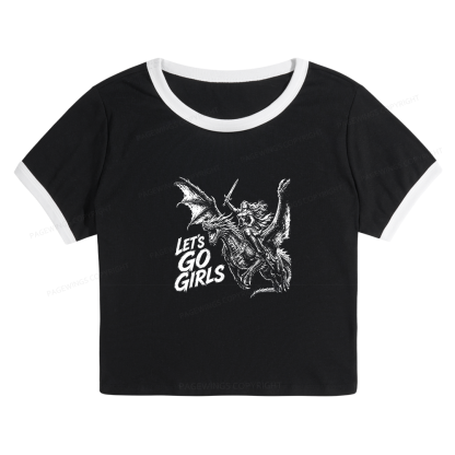 Pagewings Woman Dragon Rider Baby Tee Cropped Ringer T-Shirt
