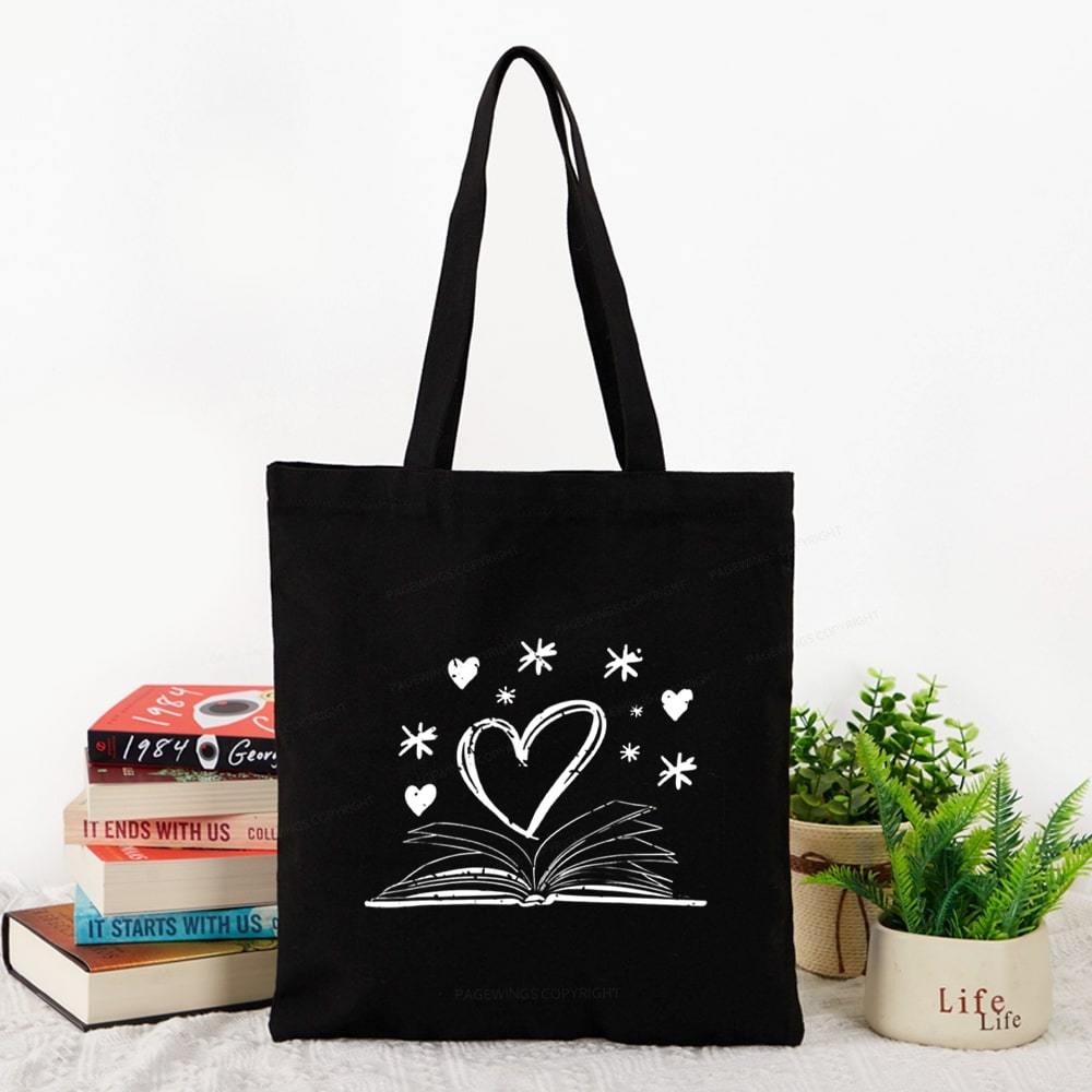 Pagewings Bookworm Librarian Valentines Day Book Tote Bag