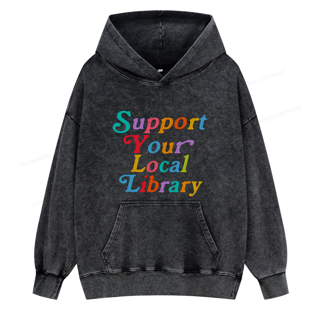 Pagewing Support Your Local Library Unisex Washed Hoodie