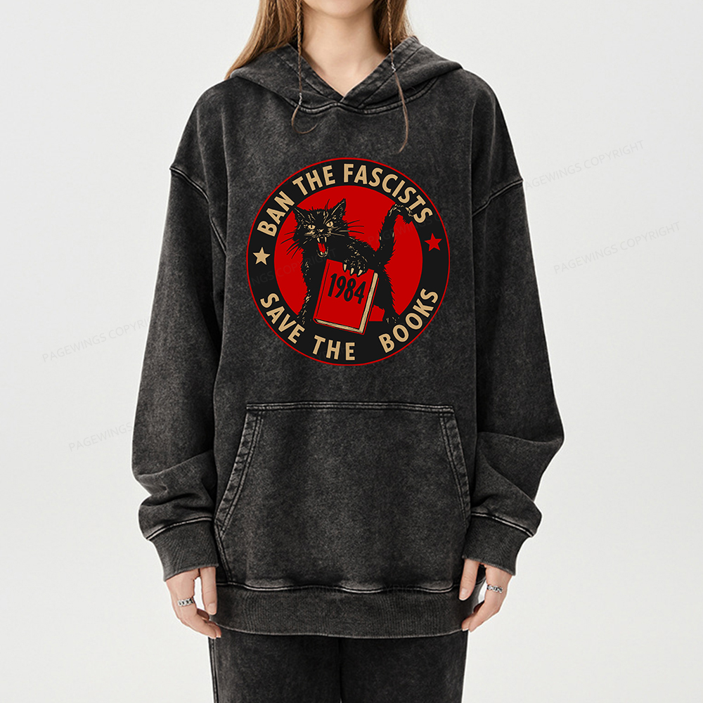 Pagewings Ban The Fascists Save The Books Unisex Washed Hoodie