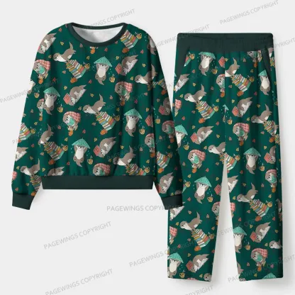 Pagewings Otter Loves Reading Unisex Flannel Pajama Set