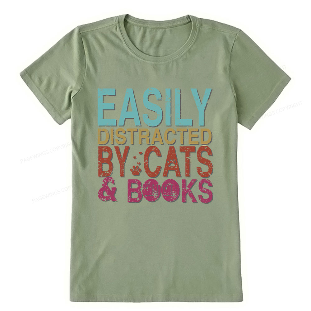 Pagewings Easily Distracted By Cats And Books Unisex Classic T-shirt