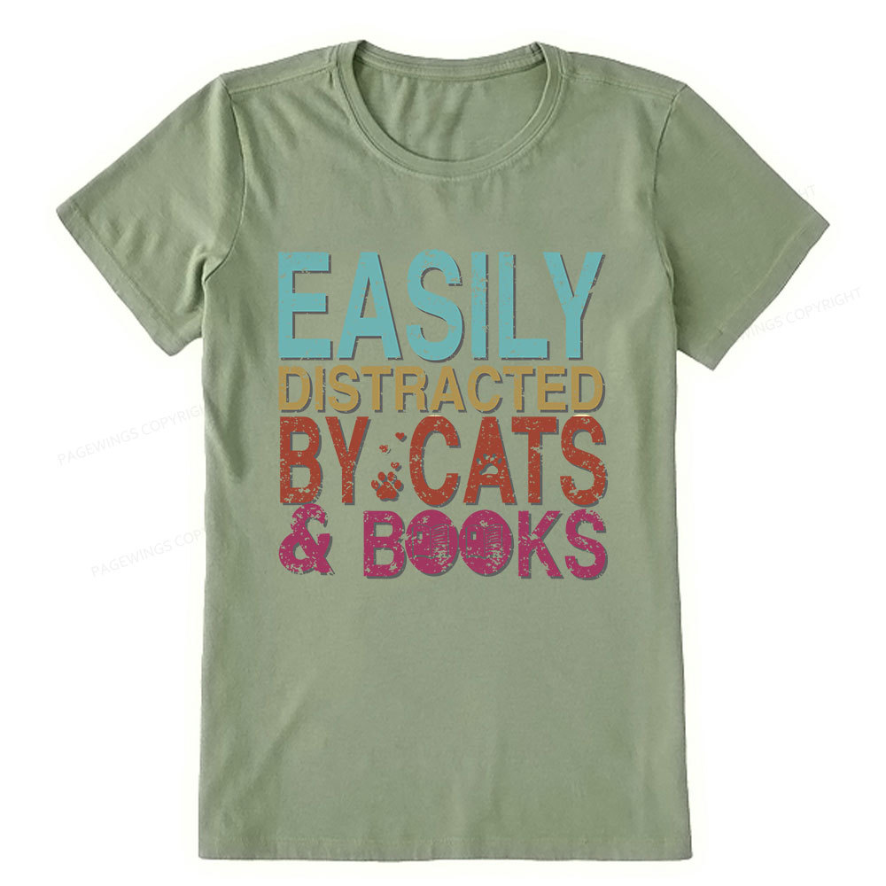 Pagewings Easily Distracted By Cats And Books Unisex Classic T-shirt