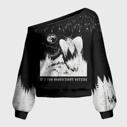 Pagewings Vintage Mothman Off Shoulder Ugly Knit Sweater