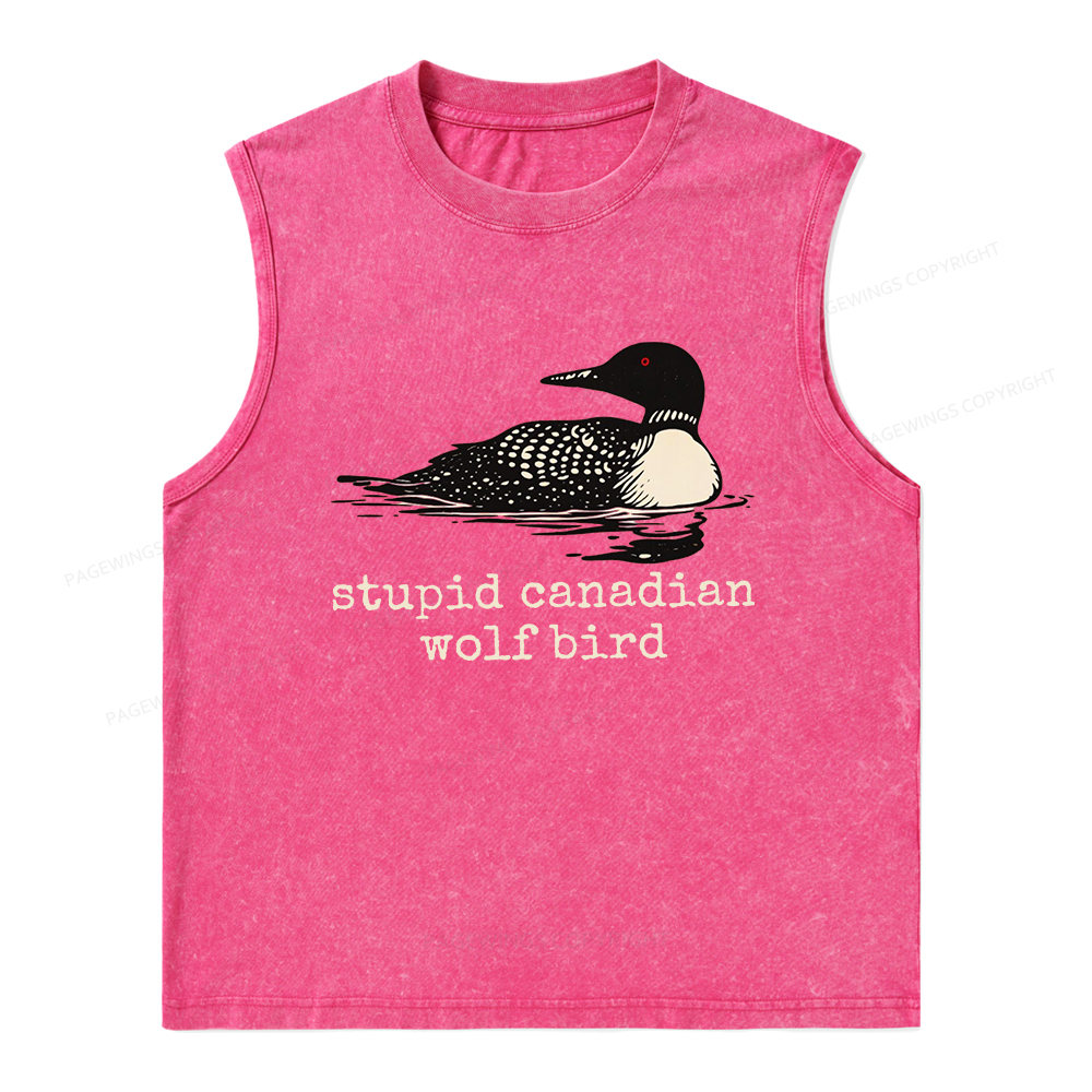 Pagewings Stupid Canadian Wolf Bird Unisex Washed Tank Top