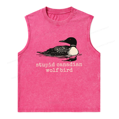 Pagewings Stupid Canadian Wolf Bird Unisex Washed Tank Top