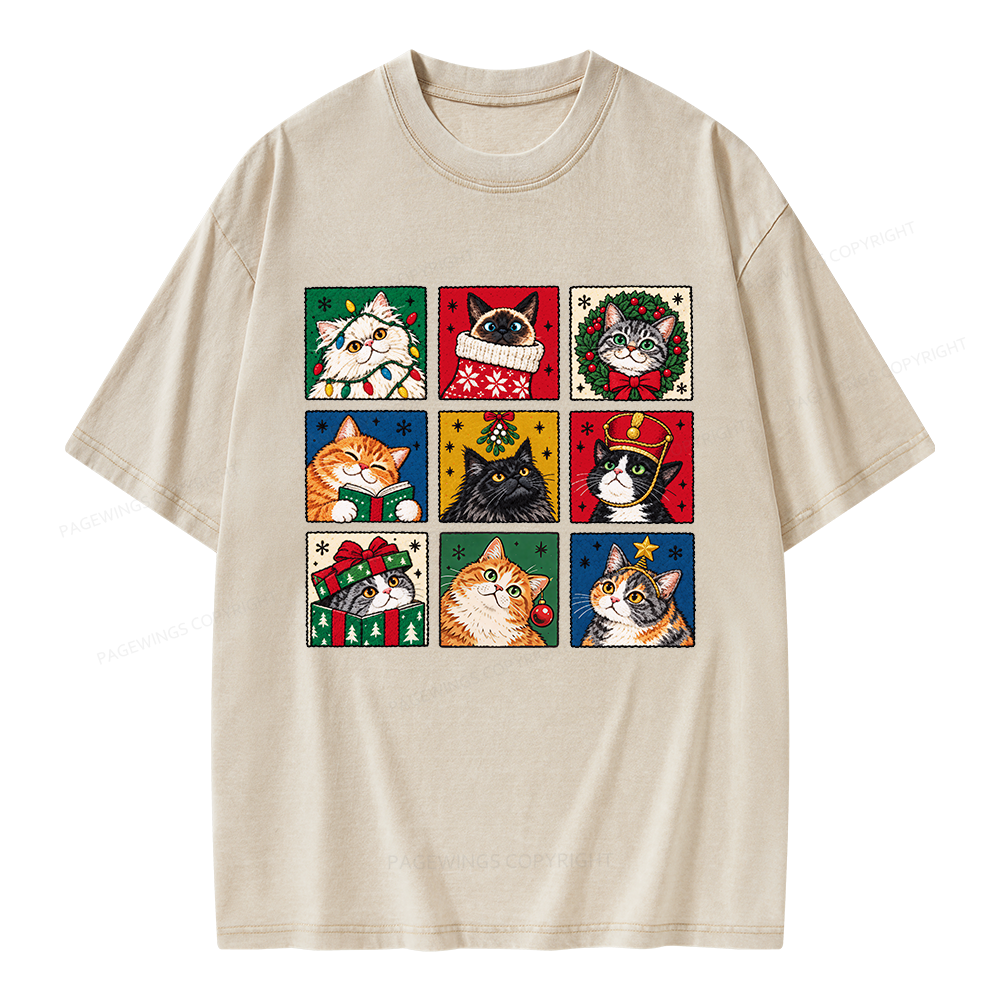 Pagewings Christmas Holiday Cat Unisex Washed T-shirt