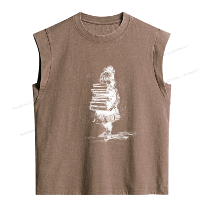 Pagewings Little Book Lover Women's Washed Tank Top