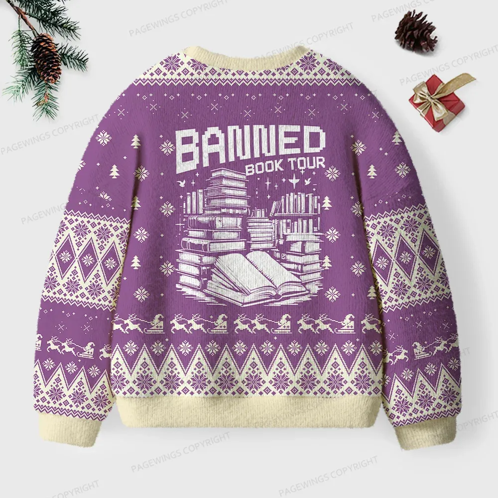 Pagewings Banned Book Tour Unisex Ugly Knit Sweatshirt