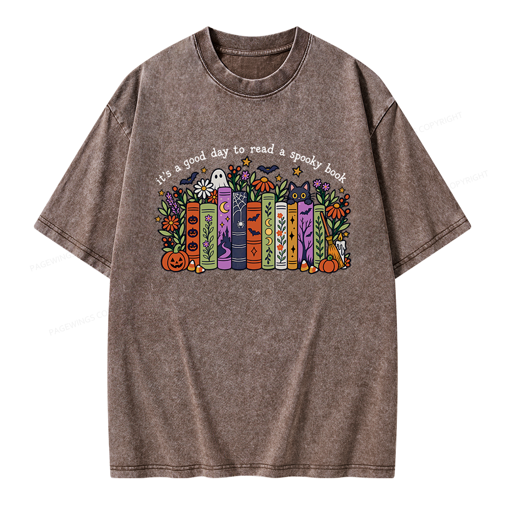Pagewings Halloween Reading Unisex Washed T-shirt