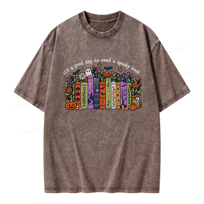 Pagewings Halloween Reading Unisex Washed T-shirt
