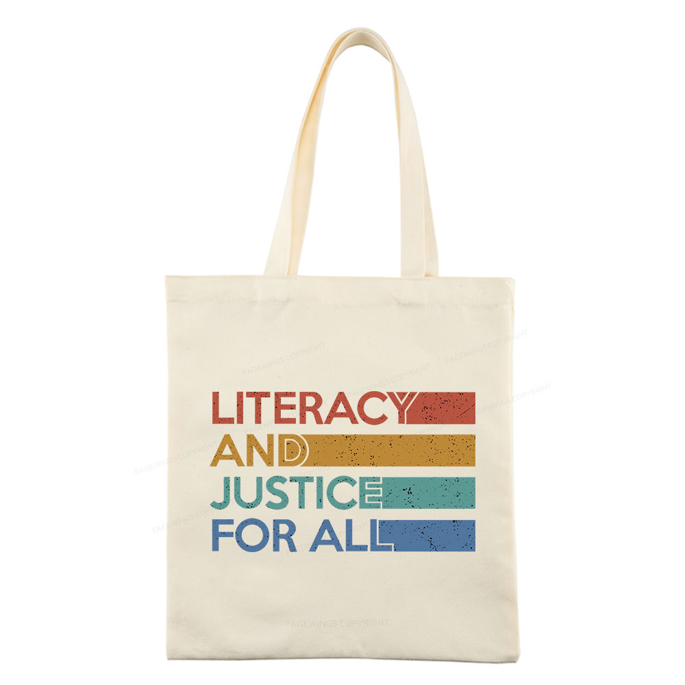 Pagewing Literacy and Justice For All Tote Bag