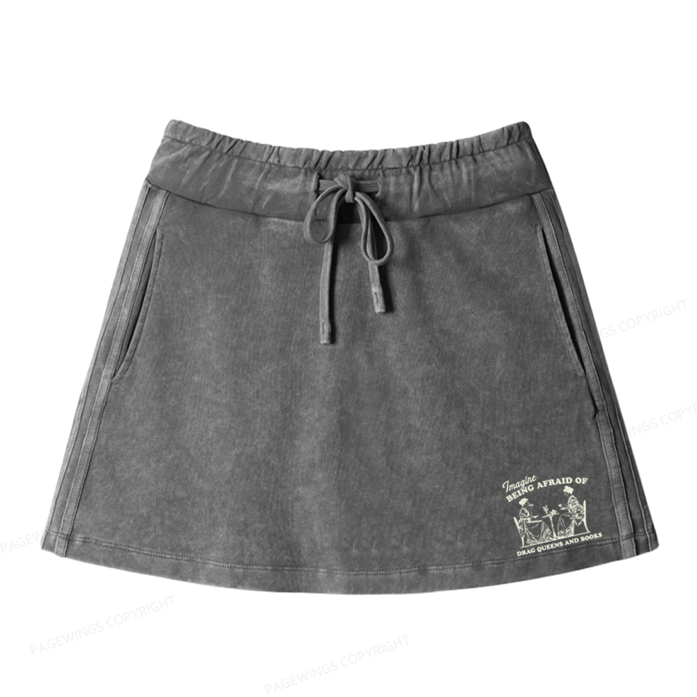 Pagewings Drag Queens Women Drawstring Washed Mini Skirts