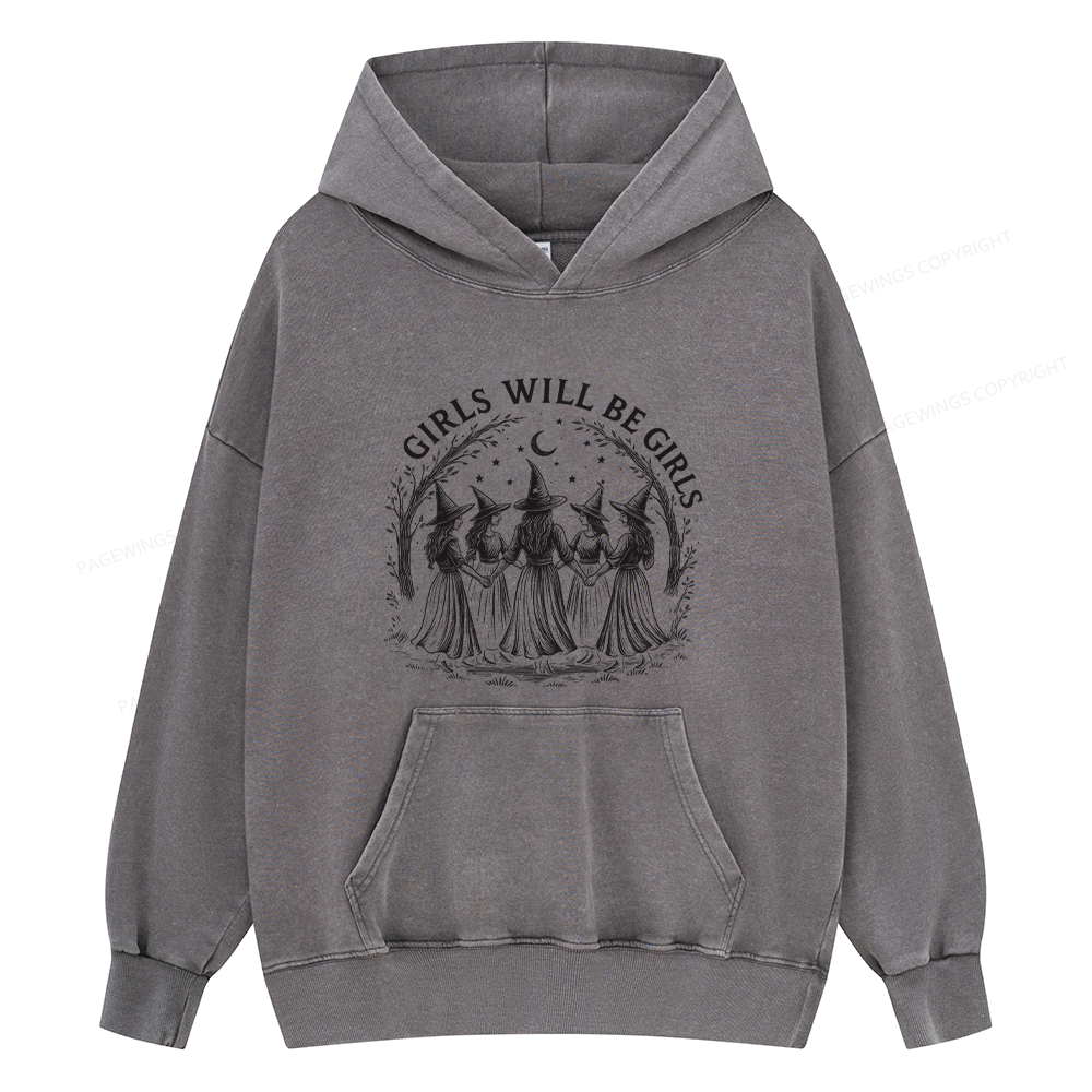 Pagewings Girls Will Be Girls Unisex Washed Hoodie
