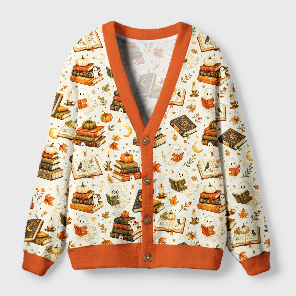 Pagewings Halloween Bookish Light Knit Unisex Cardigan Sweaters