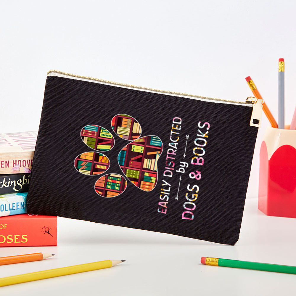 Pagewings Easily Distracted By Dogs And Books  Pouch